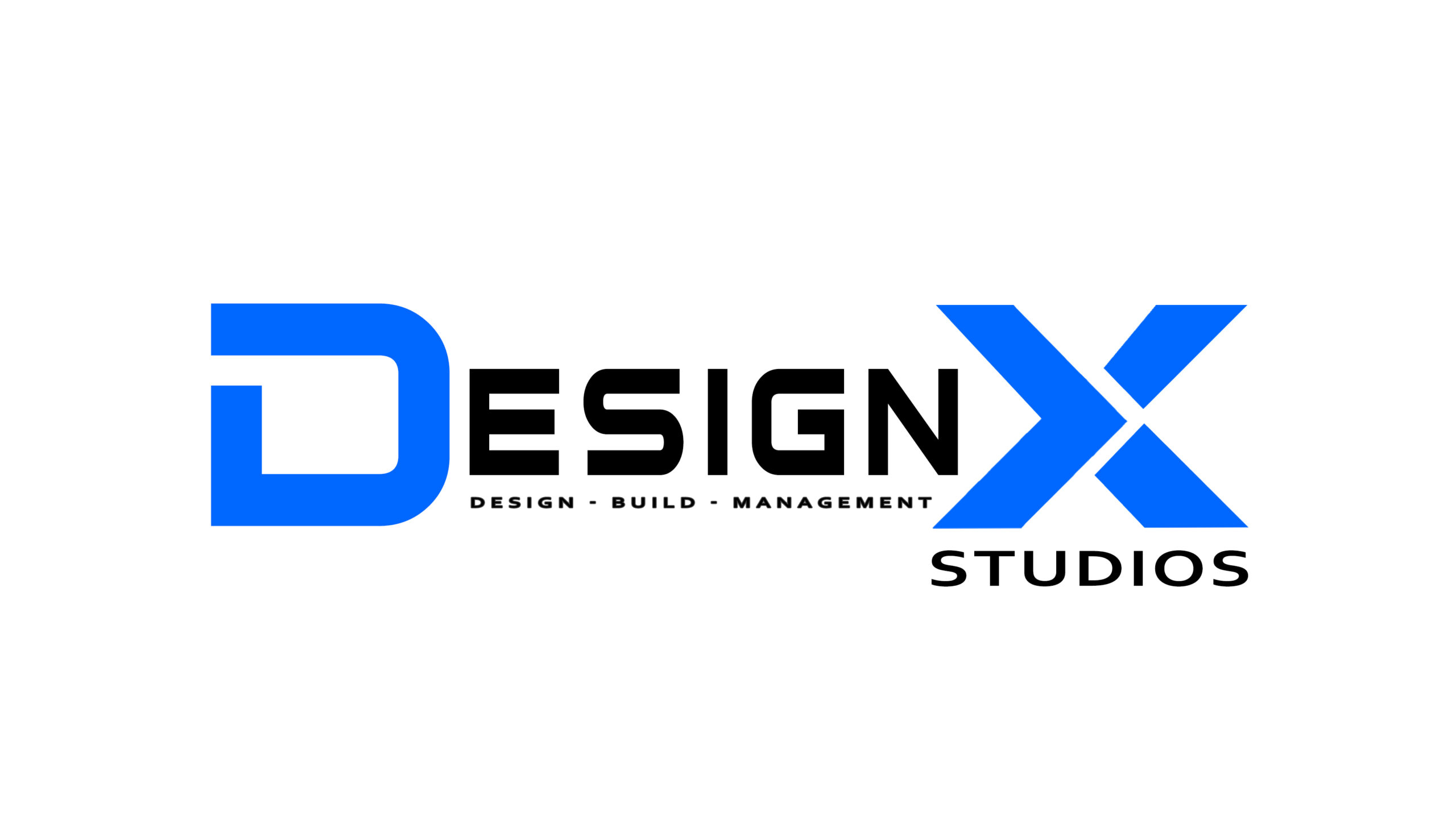 DesignX Studios logo with the tagline 'Design - Build - Management,' representing expertise in architectural, interior, exterior, and landscape design.